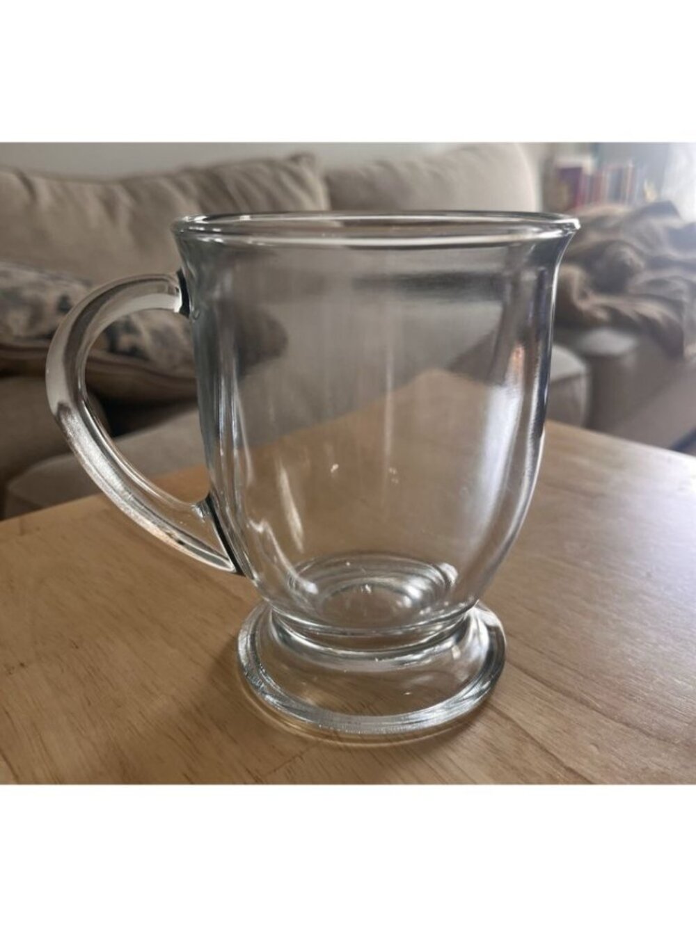 Vintage ANCHOR HOCKING CLEAR GLASS FOOTED CAFE COFFEE MUG Cup Mid Century Modern